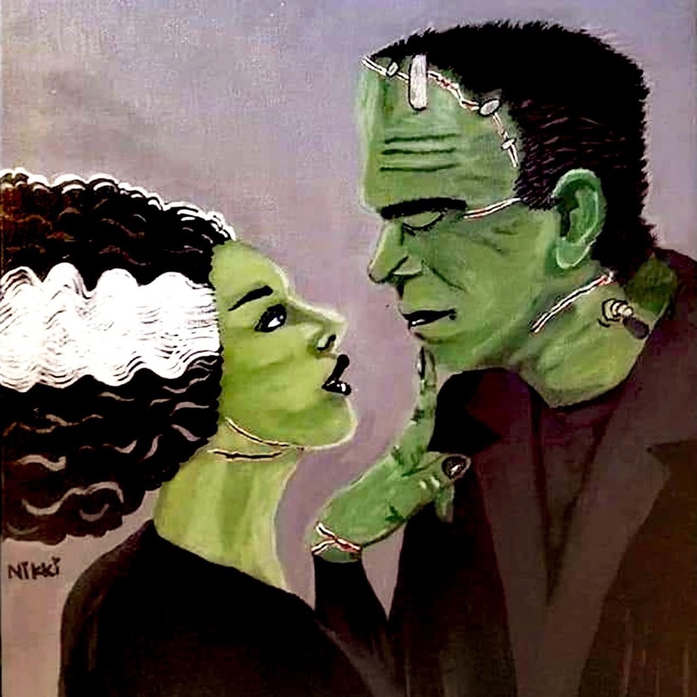 Frankenstein and Bride First Kiss Painting 9×12